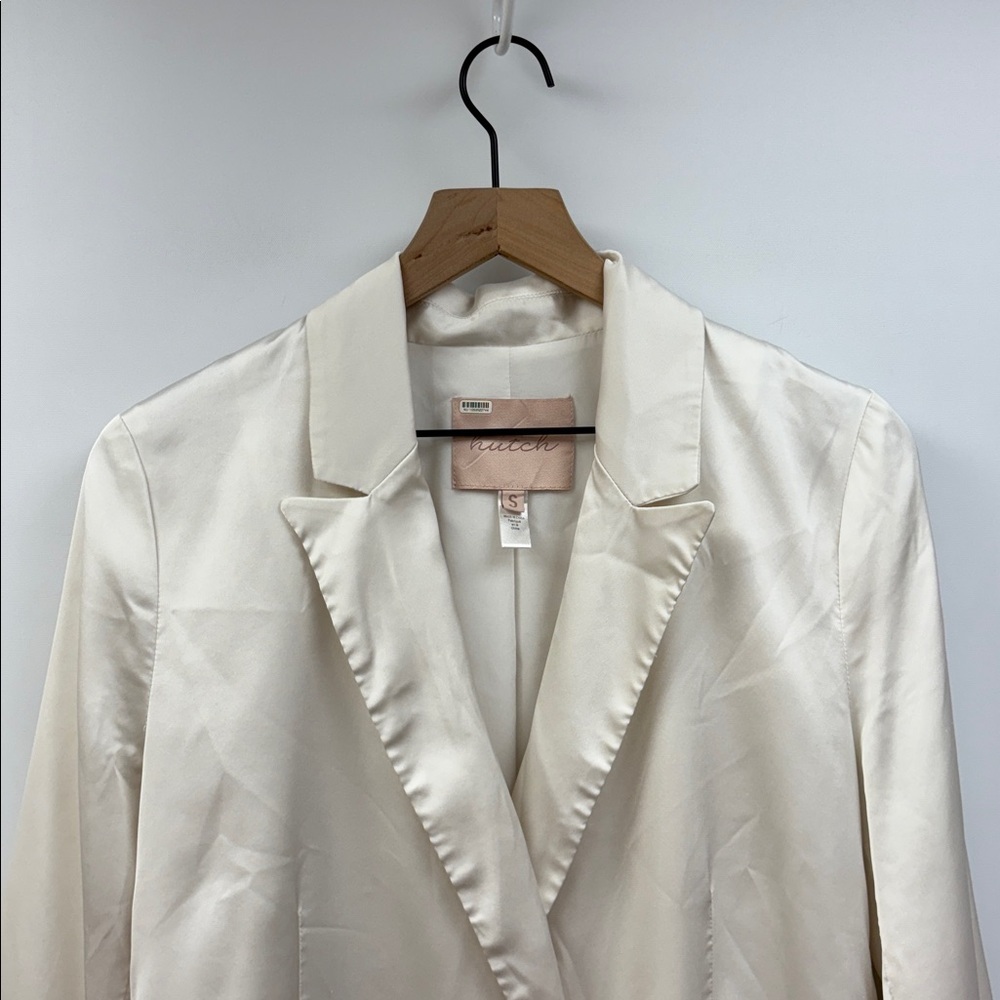 Anthropologie Hutch Satin Double Breasted Blazer Jacket Preppy White Small - Picture 2 of 7